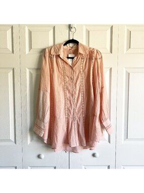 Free People Off Beat Pink Button Front Sheer Voile Tunic Women's Size X-Small XS